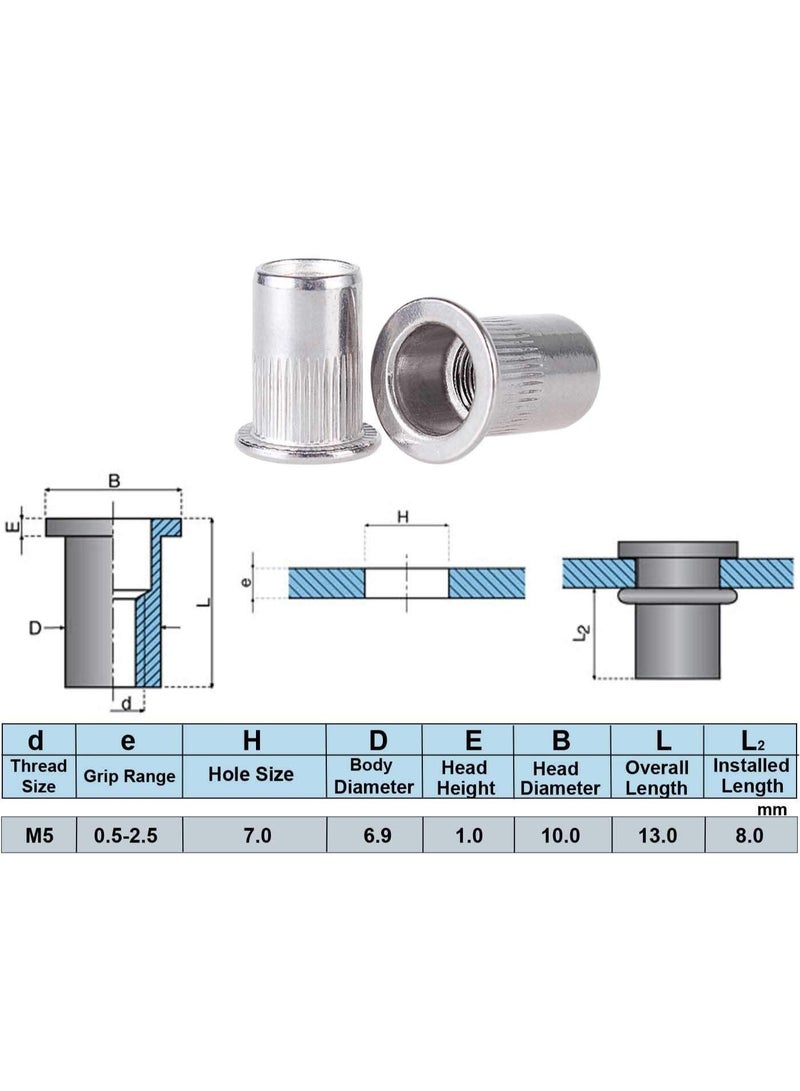 jaexest 50-Piece M5 Stainless Steel Rivet Nuts - Metric M5-0.8mm Threaded Rivnut Insert Nutsert Kit, Rust-Resistant Heavy Duty Hardware Fasteners (Silver) - Image 2